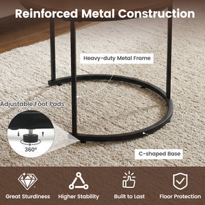 Set of 2 Modern Round Stacking Nesting Coffee Tables for Living Room-Rustic Brown