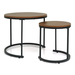 Set of 2 Modern Round Stacking Nesting Coffee Tables for Living Room-Rustic Brown