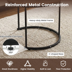 Set of 2 Modern Round Stacking Nesting Coffee Tables for Living Room-Rustic Brown