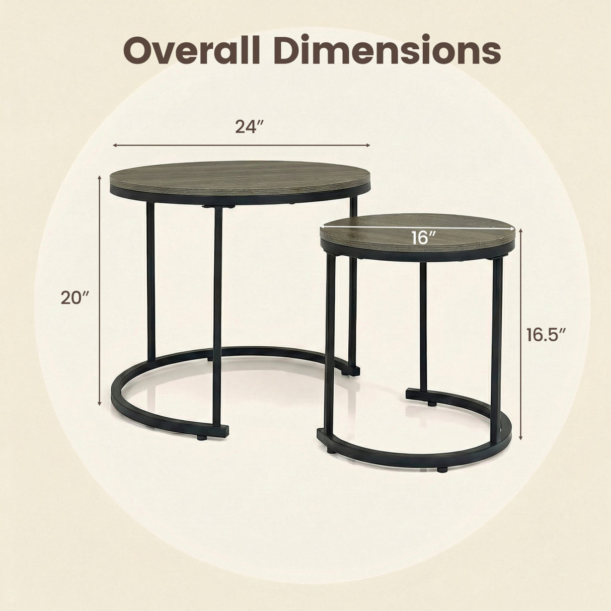 Set of 2 Modern Round Stacking Nesting Coffee Tables-Oak