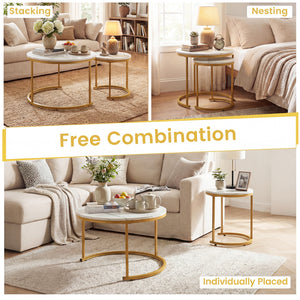 Set of 2 Modern Round Stacking Nesting Coffee Tables-Golden