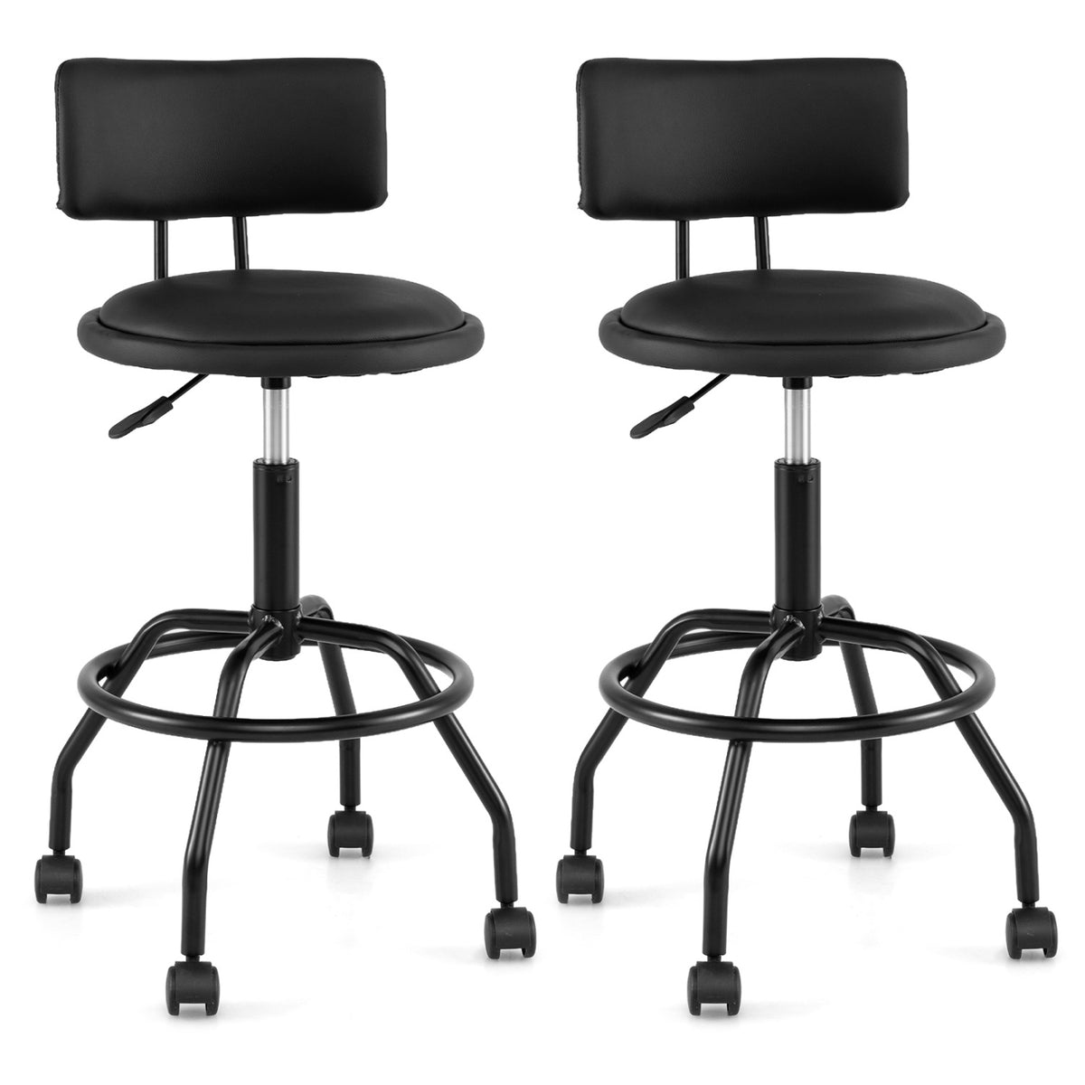 Set of 2 Modern Swivel Height Adjustable Bar Stool with Backrest-Black
