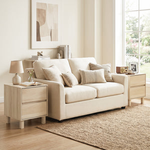 Set of 2 Modern Wooden End Table with 2 Storage Drawers-Natural