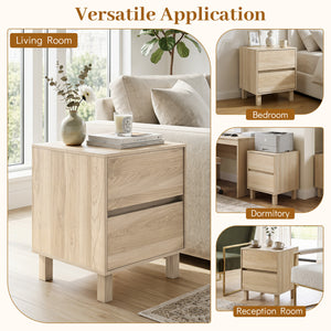 Set of 2 Modern Wooden End Table with 2 Storage Drawers-Natural