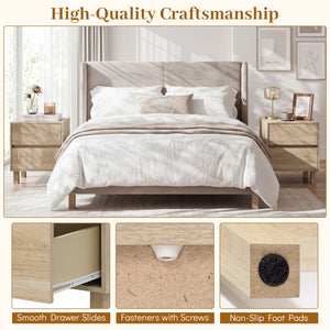 Set of 2 Modern Wooden End Table with 2 Storage Drawers-Natural