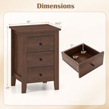 Set of 2 Nightstand End Beside Table Drawers-Walnut