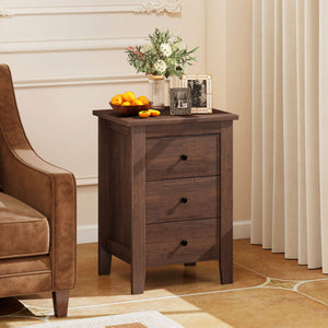 Set of 2 Nightstand End Beside Table Drawers-Walnut