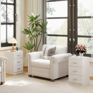 Set of 2 Nightstand with Charging Station End Table with 3 Storage Drawers Bedside Table for Bedroom-White