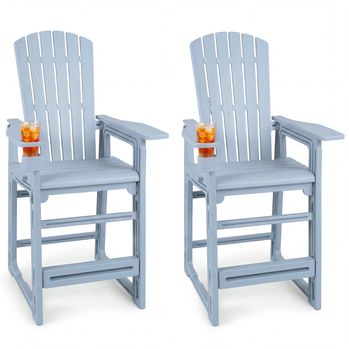 Set of 2 Outdoor 29 Inch Height Bar Stool with Backrest and Armrests-Gray