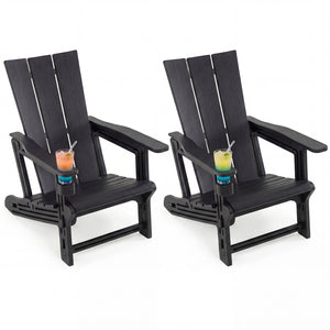 Set of 2ï»¿ Outdoor Adirondack Chairs with Cup Holder-Black