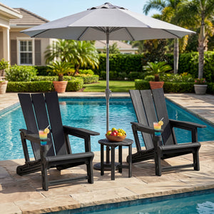 Set of 2ï»¿ Outdoor Adirondack Chairs with Cup Holder-Black