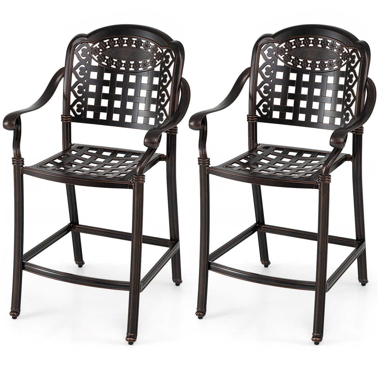 Set of 2 Outdoor Bar Stool 25.5 Inch Counter Height Cast Aluminum Bar Chairs-Copper