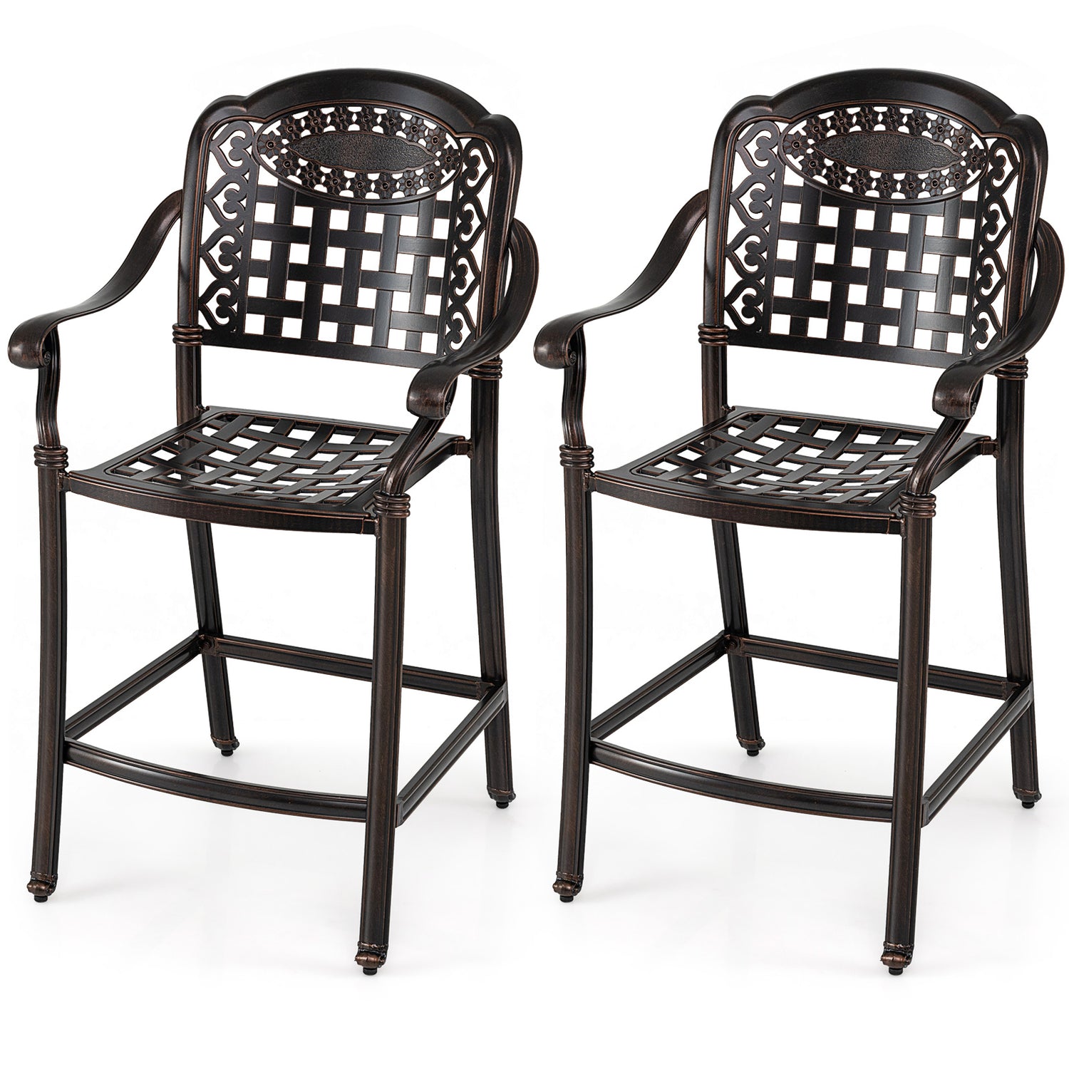 Set of 2 Outdoor Bar Stool 25.5 Inch Counter Height Cast Aluminum Bar Chairs-Copper