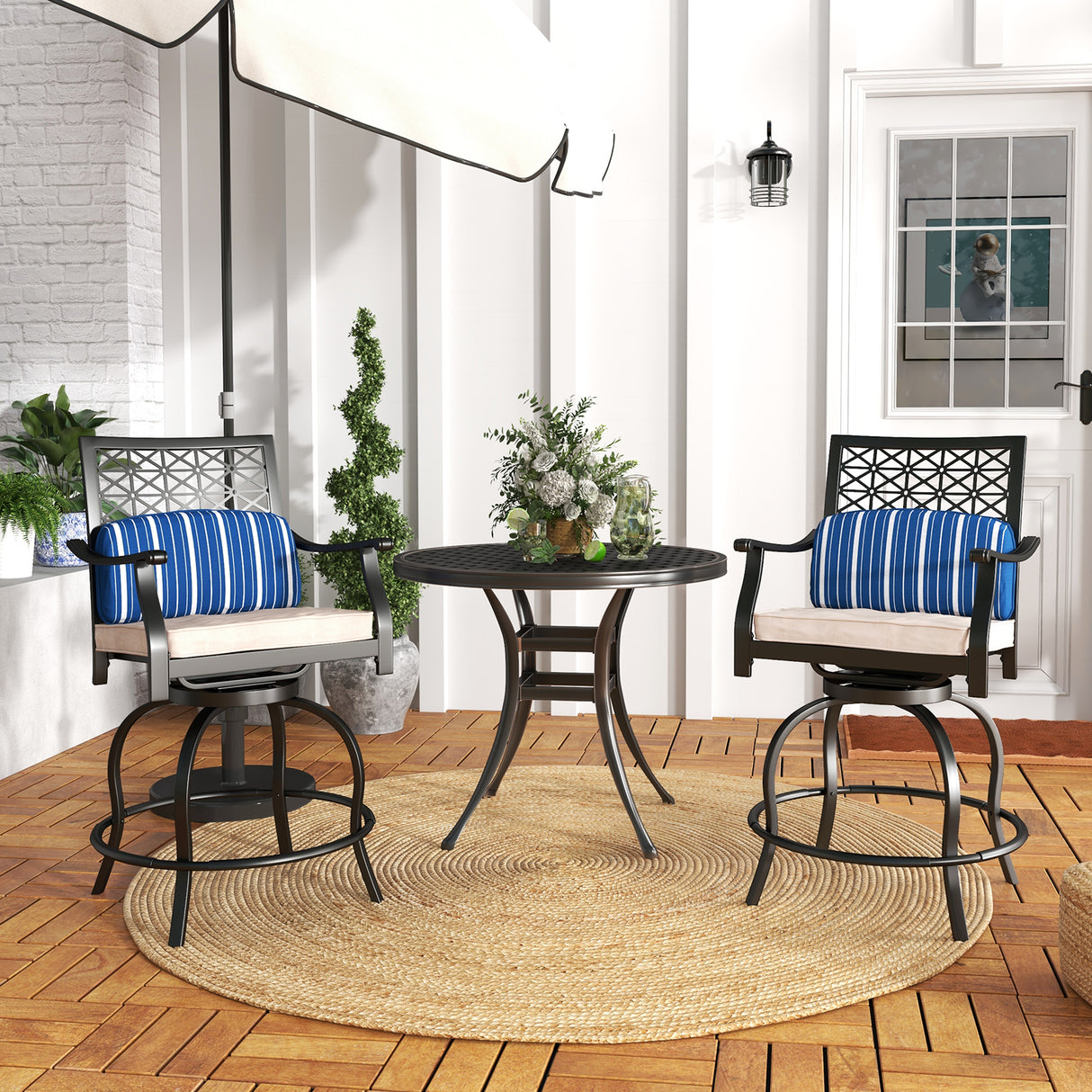 Set of 2 Outdoor Bar Height Chair with Soft Cushions