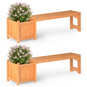 Set of 2 Outdoor Bench with Raised Garden Bed with Spacious Seat and Detachable Bottom Plates-Orange