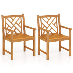 Set of 2 Outdoor Dining Chairs Acacia Wood with Cross-Pattern Backrest