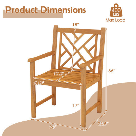 Set of 2 Outdoor Dining Chairs Acacia Wood with Cross-Pattern Backrest