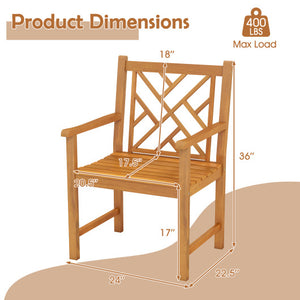 Set of 2 Outdoor Dining Chairs Acacia Wood with Cross-Pattern Backrest
