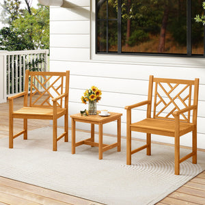 Set of 2 Outdoor Dining Chairs Acacia Wood with Cross-Pattern Backrest