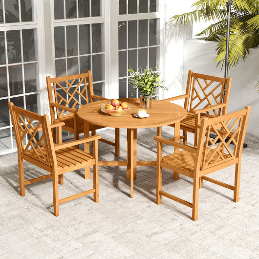 Set of 2 Outdoor Dining Chairs Acacia Wood with Cross-Pattern Backrest