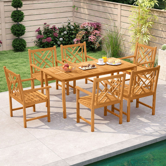 Set of 2 Outdoor Dining Chairs Acacia Wood with Cross-Pattern Backrest