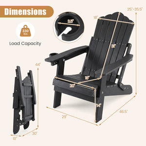 Set of 2 Outdoor Folding Adirondack Chair with Cup Holder and 5-Level Backrest-Black
