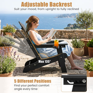 Set of 2 Outdoor Folding Adirondack Chair with Cup Holder and 5-Level Backrest-Black