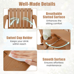Set of 2 Outdoor Folding Adirondack Chair with Cup Holder and 5-Level Backrest-Coffee