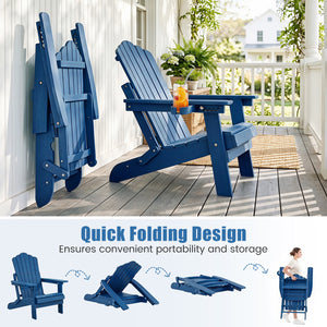 Set of 2 Outdoor Folding Adirondack Chair with Cup Holder and 5-Level Backrest-Navy