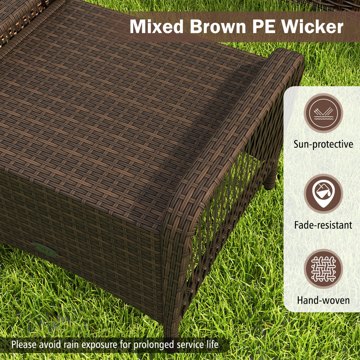 Set of 2 Outdoor Patio PE Wicker Ottomans with Removable Cushions-Grey