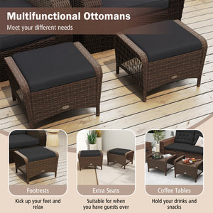 Set of 2 Outdoor Patio PE Wicker Ottomans with Removable Cushions-Black