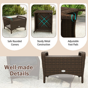 Set of 2 Outdoor Patio PE Wicker Ottomans with Removable Cushions-Black