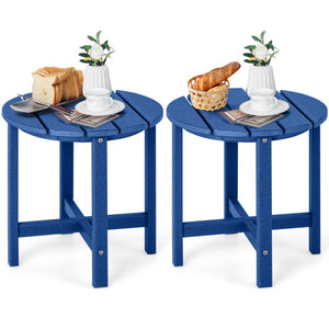 Set of 2 18 Inch Round Weather-Resistant Adirondack Side Tables-Navy