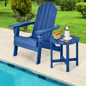 Set of 2 18 Inch Round Weather-Resistant Adirondack Side Tables-Navy
