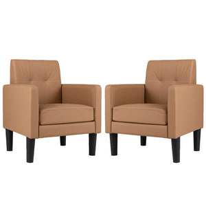 Set of 2 PU Leather Modern Accent Chair with Removable Seat Cushion-Brown