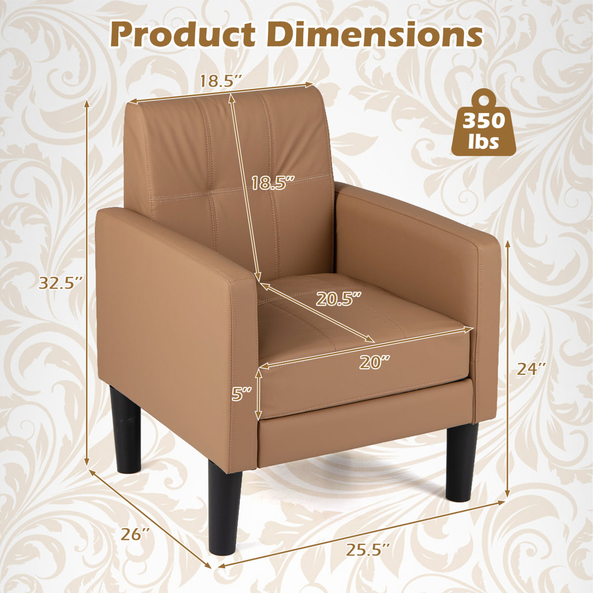 Set of 2 PU Leather Modern Accent Chair with Removable Seat Cushion-Brown