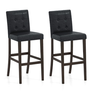 Set of 2 PVC Dining Leather Bar Stools with Solid Wood Legs-29 inches