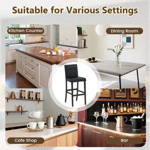 Set of 2 PVC Dining Leather Bar Stools with Solid Wood Legs-29 inches