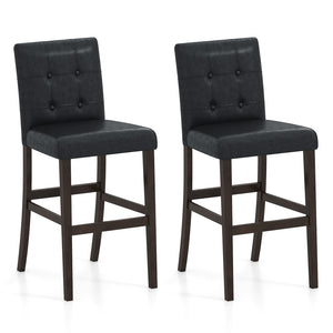 Set of 2 PVC Leather Bar Stools with Solid Wood Legs