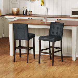 Set of 2 PVC Leather Bar Stools with Solid Wood Legs