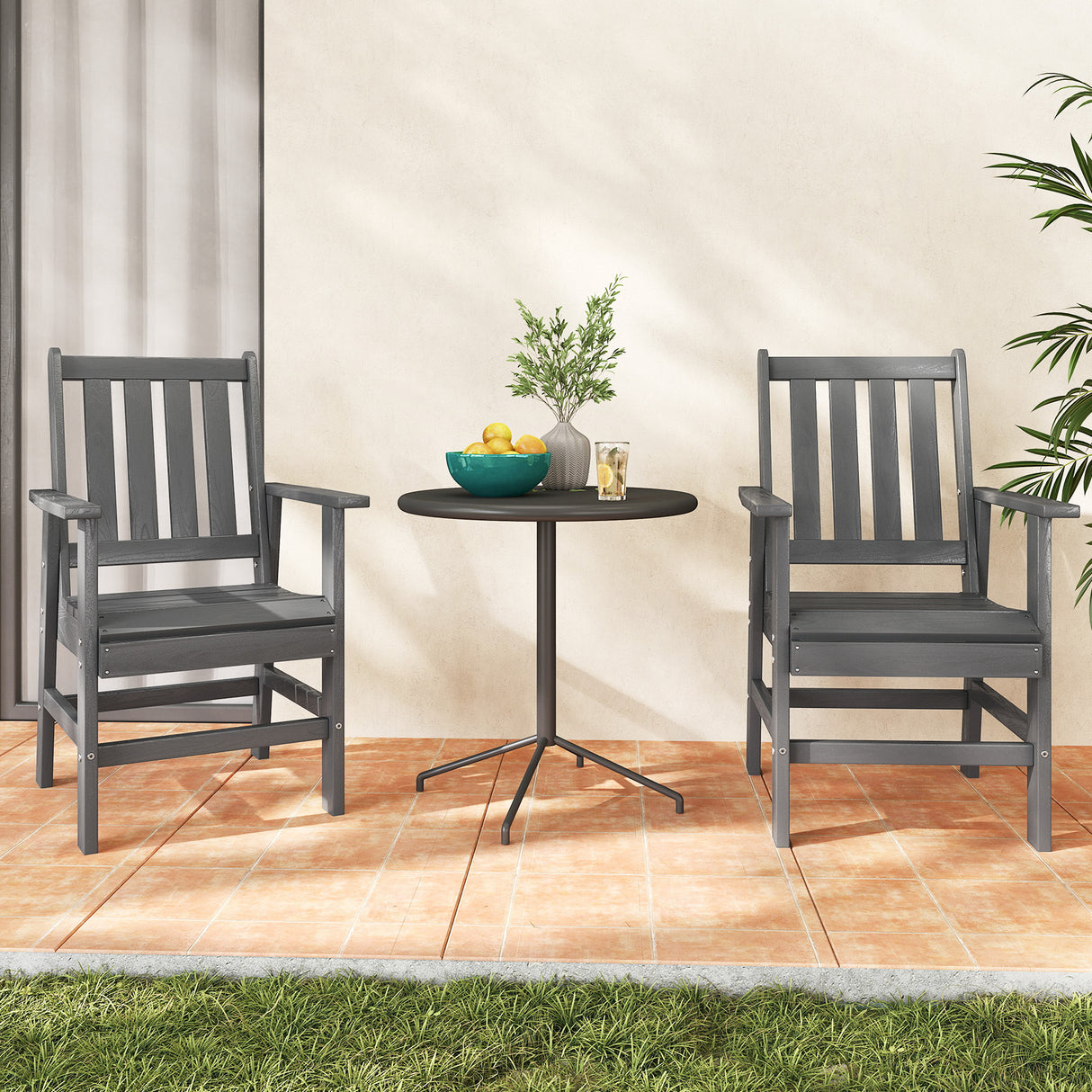 Set of 2 Patio Dining Chairs with Wide Armrests-Gray