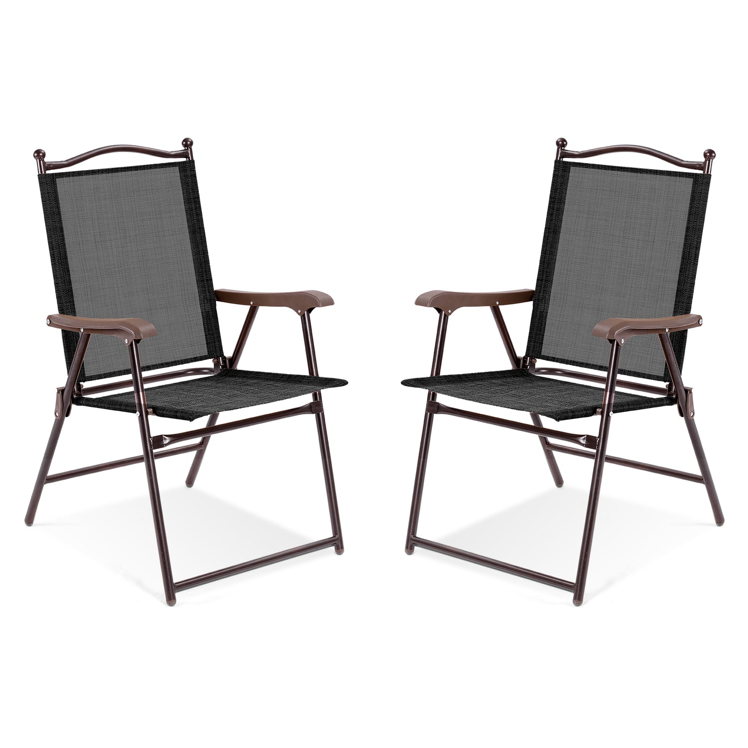 Set of 2 Patio Folding Sling Back Camping Deck Chairs-Black