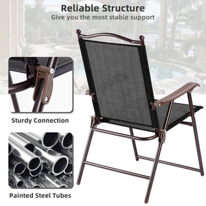 Set of 2 Patio Folding Sling Back Camping Deck Chairs-Brown