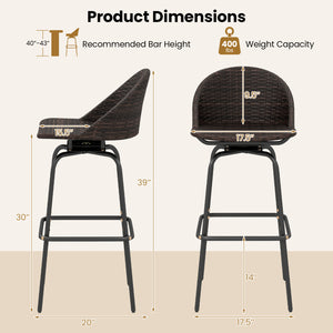 Set of 2 Patio Swivel Bar Stools with Rattan Seat 400 LBS for Garden-Brown