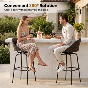 Set of 2 Patio Swivel Bar Stools with Rattan Seat 400 LBS for Garden-Brown