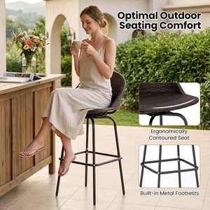 Set of 2 Patio Swivel Bar Stools with Rattan Seat 400 LBS for Garden-Brown