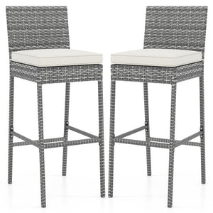 Set of 2/4 Patio Wicker Barstools with Soft Seat Cushion and Cozy Footrest-Set of 2