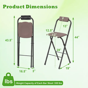 Set of 2 Portable Bar Height Stools with Ergonomic Seat and Comfortable Footrest-Brown