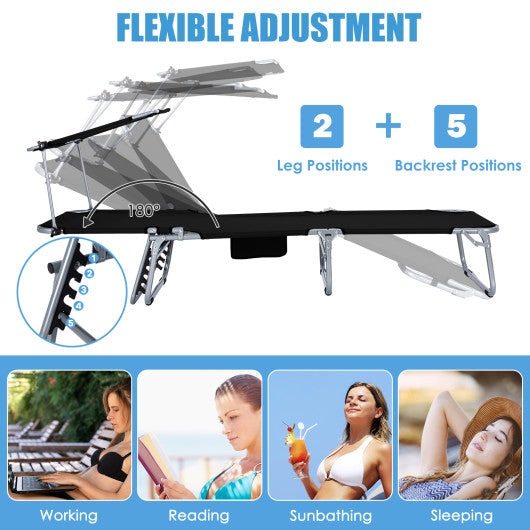 Set of 2 Portable Reclining Chair with 5 Adjustable Positions-Black