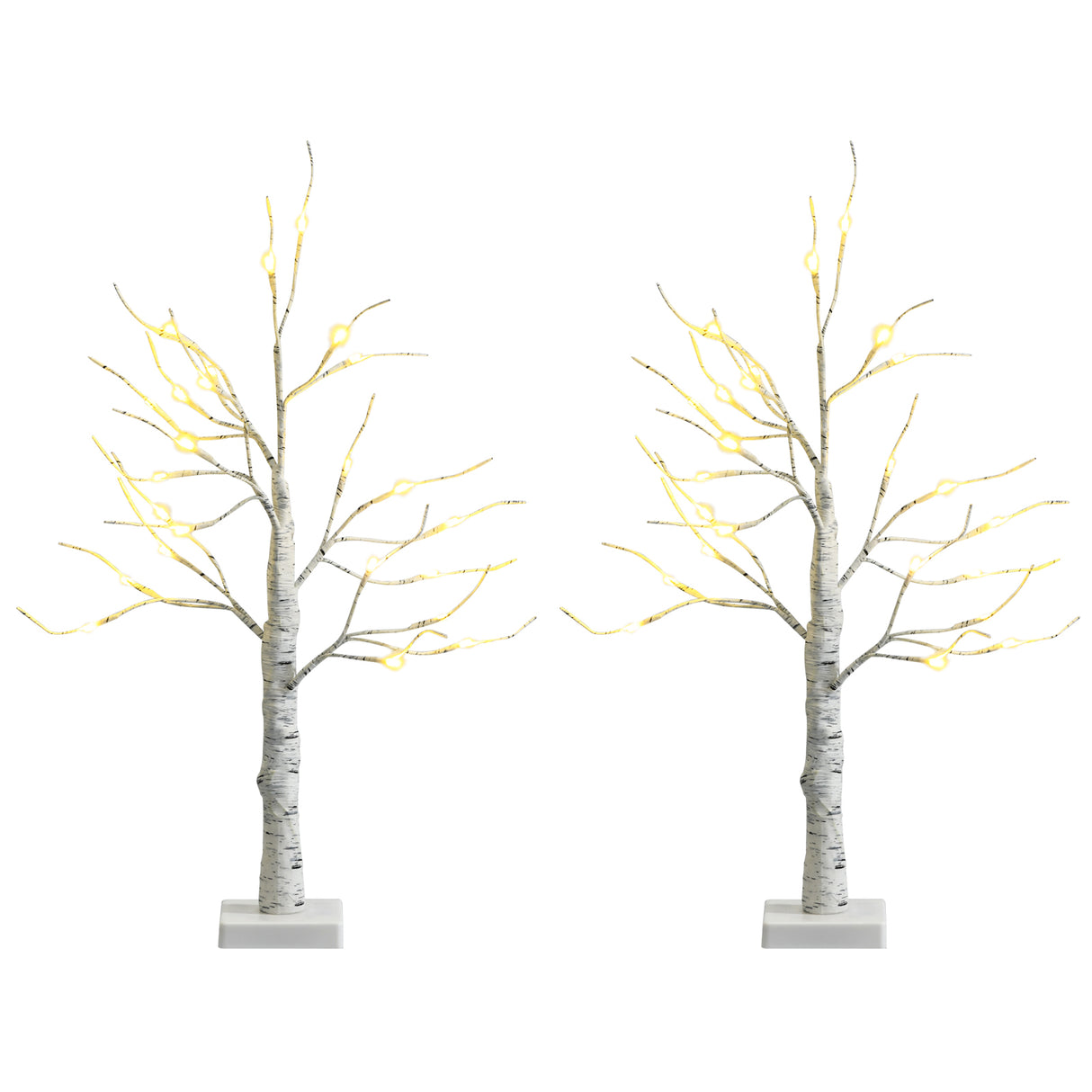 Set of 2 Pre-lit White Twig Birch Tree Battery Powered for Christmas Holiday